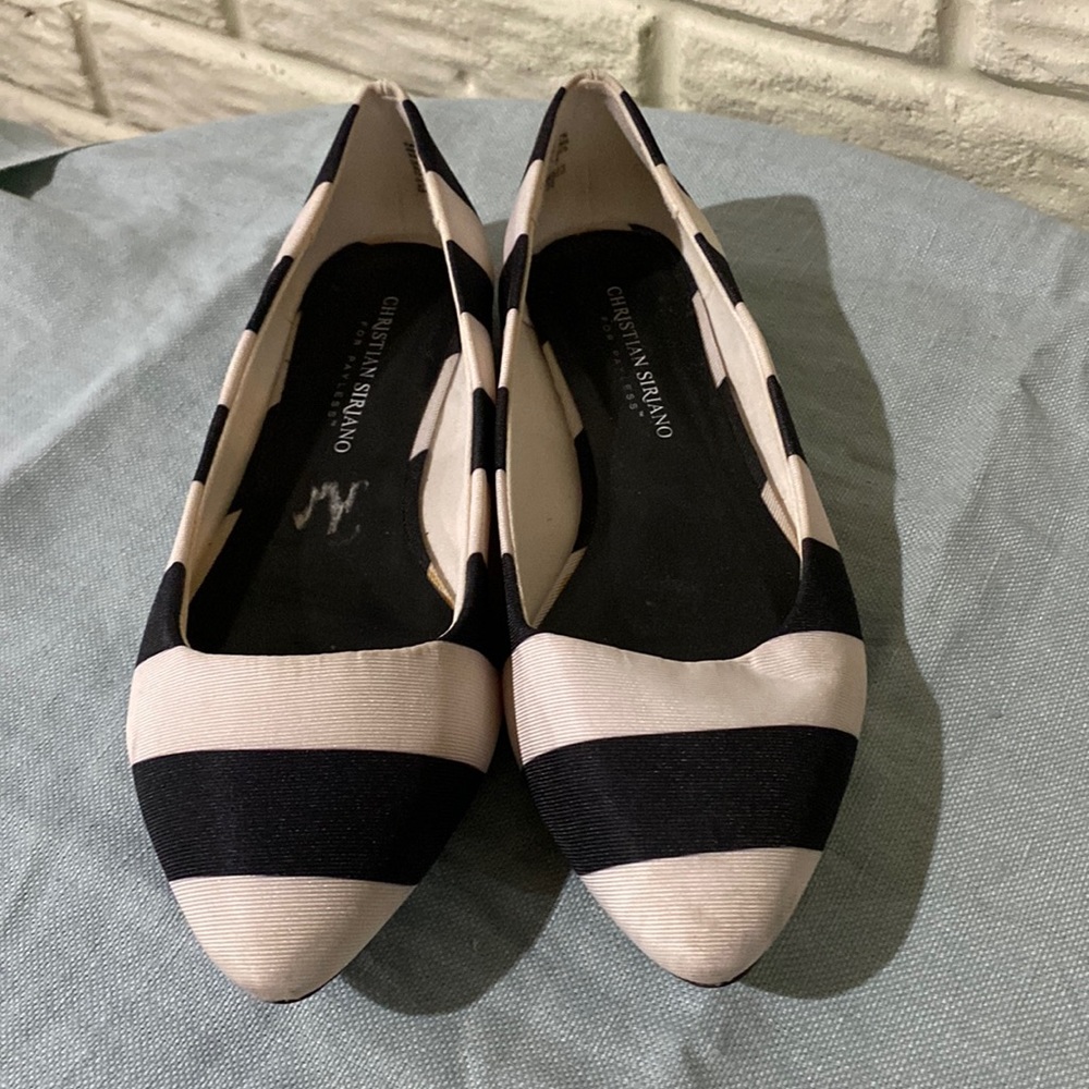 Christian Siriano Striped Flats Women’s 7 1/2 black & white CUTE 🤩